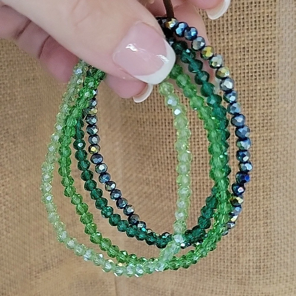 SET OF GREEN SPARKLE STRETCH BRACELETS